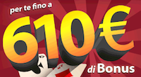 Welcome Bonus fino a 610€ su Glaming