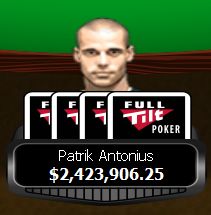 L'avatar di Patrik Antonius con l'impressionante stack raggiunto dopo il piatto-record