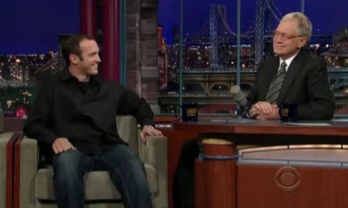 Un momento dello show con Joe Cada e, a destra, David Letterman