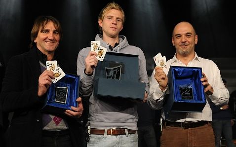 Il podio di Campione: da sinistra il terzo, Bordoni, poi il vincitore Costa, e il secondo arrivato Tremolada