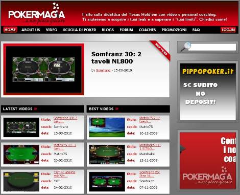 Una parte della nuovissima home page di pokermagia.com
