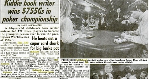 L'articolo del Weekly World News per la vittoria del primo braccialetto di Phil Hellmuth