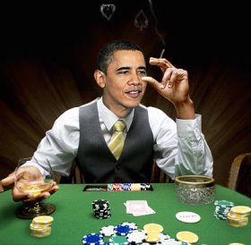Un fotomontaggio che scherza sulla passione di Obama per il poker