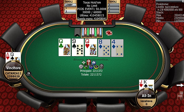 La mano finale del PCOS Event 1, vinto da CATANIA11