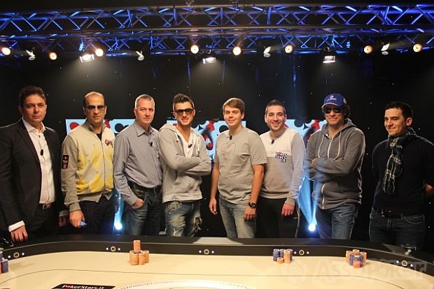 I finalisti di questo IPT Sanremo. Da sinistra Mazzariello (già out), Bonavena, Spigolon, Cetara, Kovalchuk, Vitale, Fabbrini, Pilato