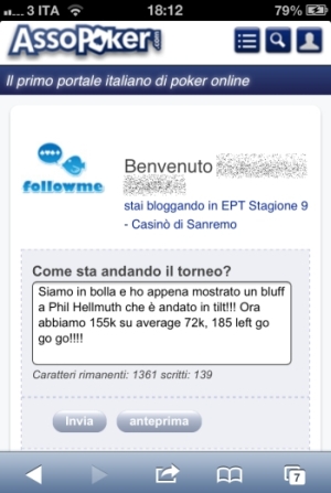 Così apparirà lo spazio in cui potrete postare i vostri aggiornamenti ...anche se non fate tiltare Phil Hellmuth