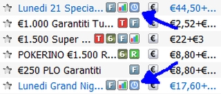 Nel dettaglio indicato, le icone presenti nei tornei con registrazione tardiva permessa