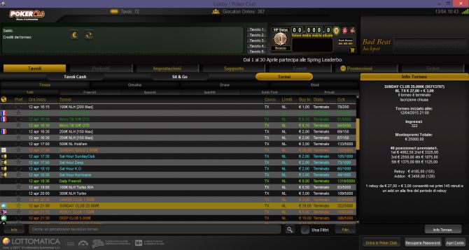 La nuova lobby di Pokerclub