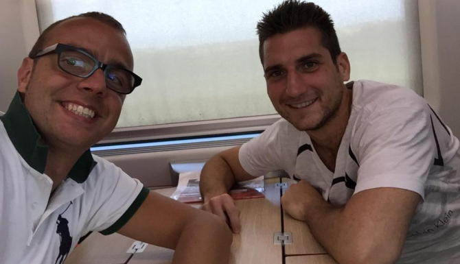 Federico Butteroni con l'amico Riccardo Trevisani, che ha condiviso con lui il viaggio verso Saint Vincent