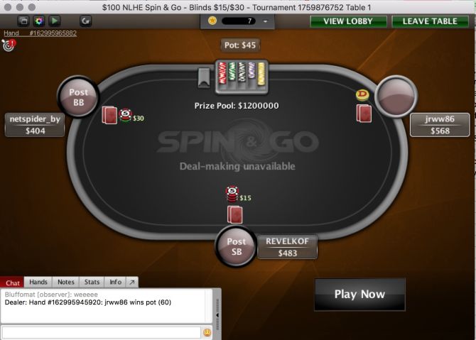 Lo Spin&Go da 1.2 milioni di dollari vinto la scorsa settimana da jrww86