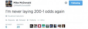 Mike McDonald nei guai: ha offerto odds di 200 ad 1, e adesso?