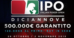 IPO 19: dal 29 ottobre con garantito da 500.000€, al vincitore 125.000€