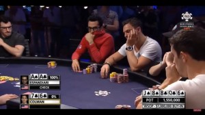 Lo slow play... paga! Esfandiari lancia l'esca con gli Assi, Colman abbocca