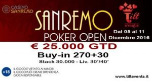 Dall'8 all'11 dicembre torna il Sanremo Poker Open: 25.000€ garantiti!