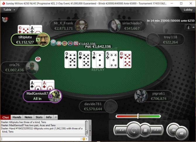 La mano dell'eliminazione di Dario Sammartino (all-in preflop)