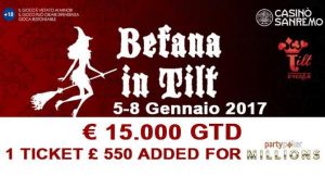 Partenza super a Sanremo nel 2017: ecco 'Befana in Tilt' e "Tilt Series'. 45.000€ GTD in totale