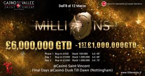 Il Partypoker Millions £6.000.000 GTD sbarca in Italia: a Saint Vincent dall’8 marzo (il regolamento)