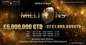 PartyPoker Millions: il programma completo a Saint Vincent (phase 1, day 1 e 2, side, freeroll e satelliti)