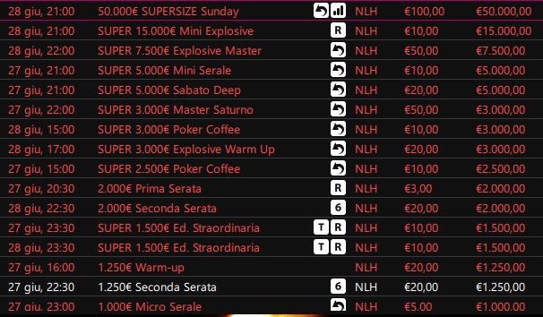 Tutti i tornei del weekend nelle room italiane del 27 e del 28 giugno. Le KO Series terminano la loro seconda e ultima settimana, continuano le Freezeout Series col Main Event