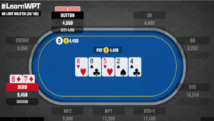 Trips di 8, contro una pot size bet al river. Call, raise o fold?