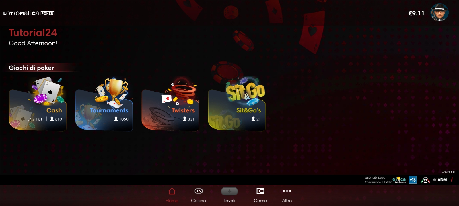Lobby della App Poker Lottomatica
