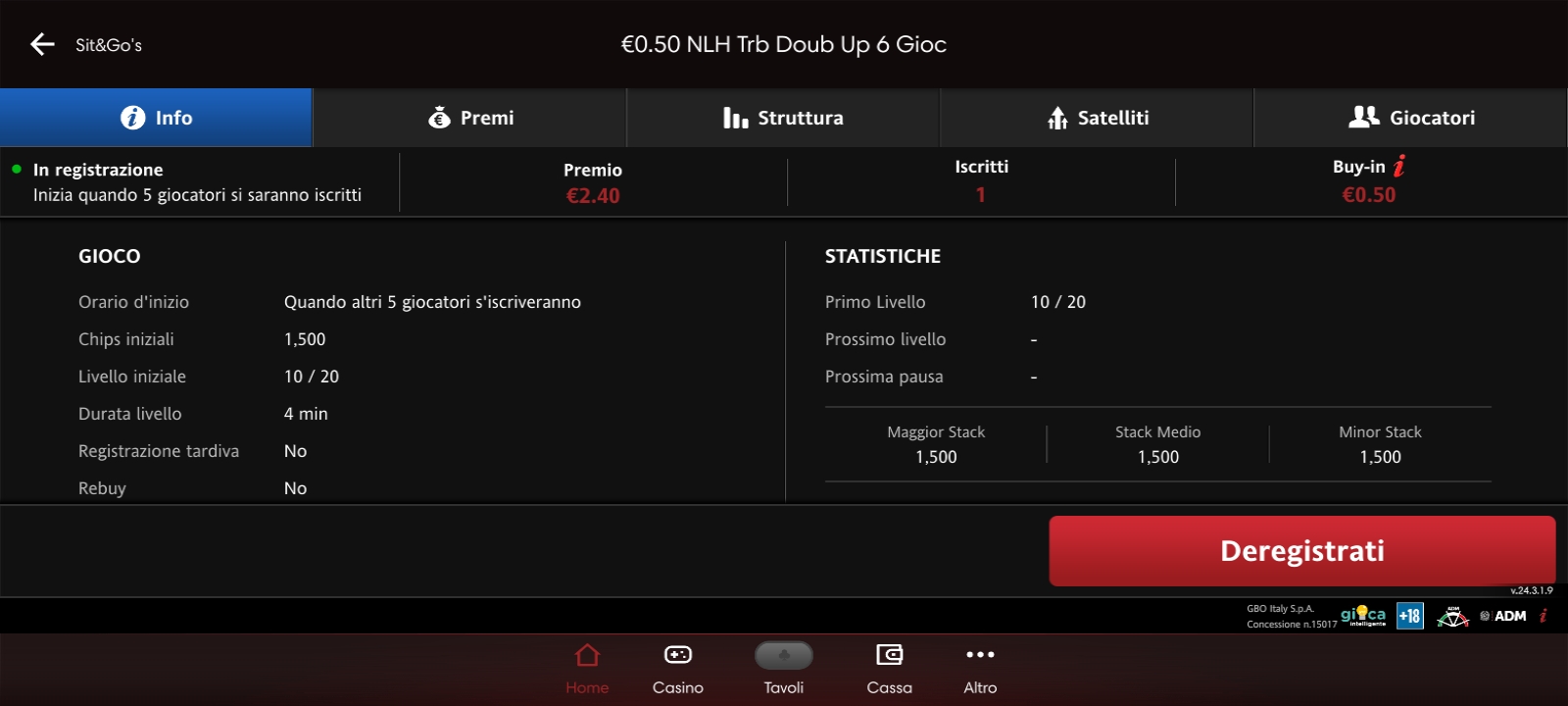 Come deregistrarsi da un Sit&Go sulla App mobile di Lottomatica