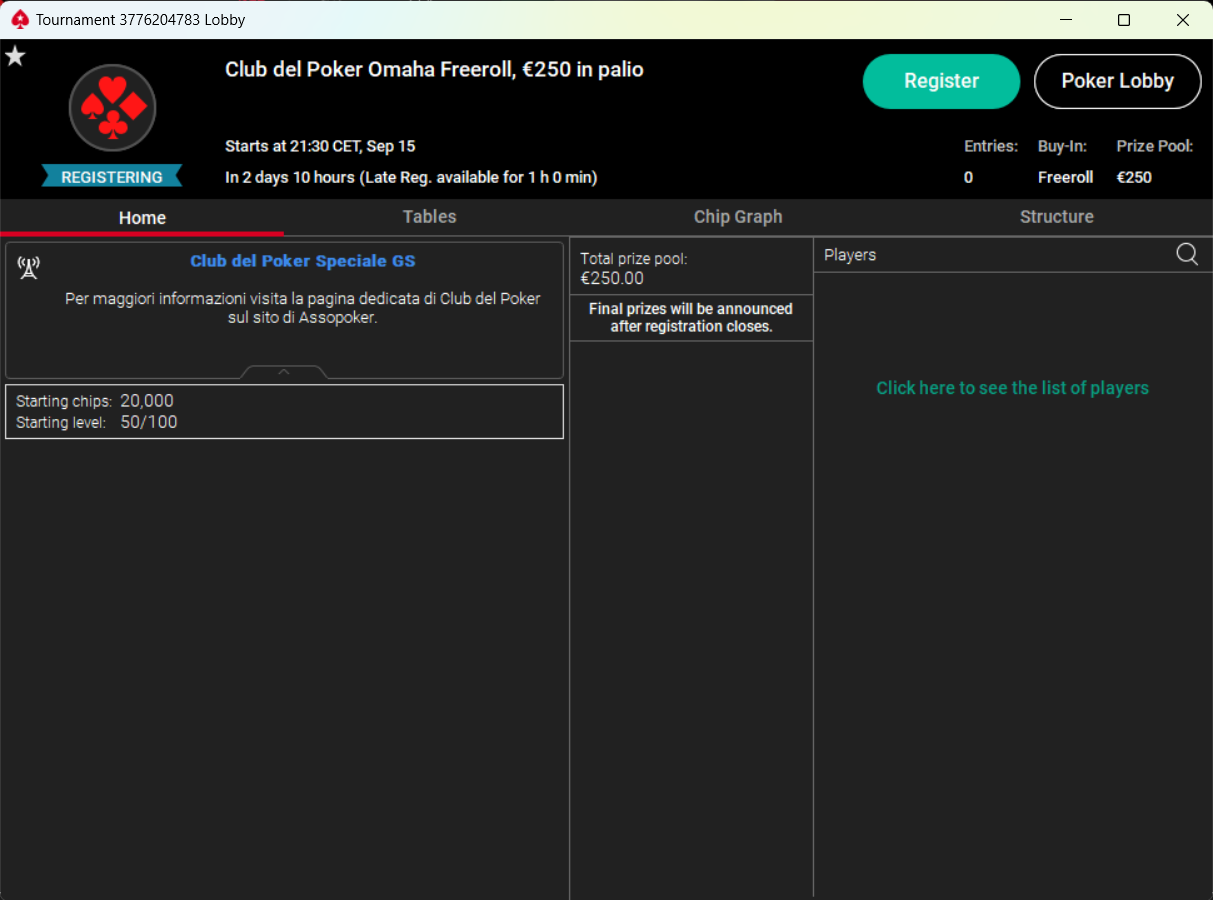 freeroll omaha club del poker