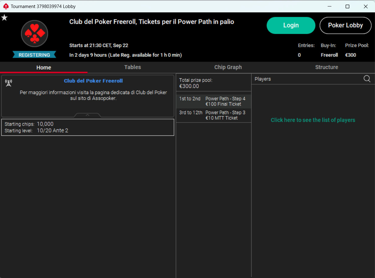lobby club del poker freeroll