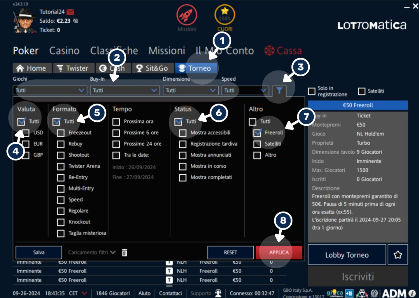 Come trovare tutti i tornei Freeroll su Lottomatica