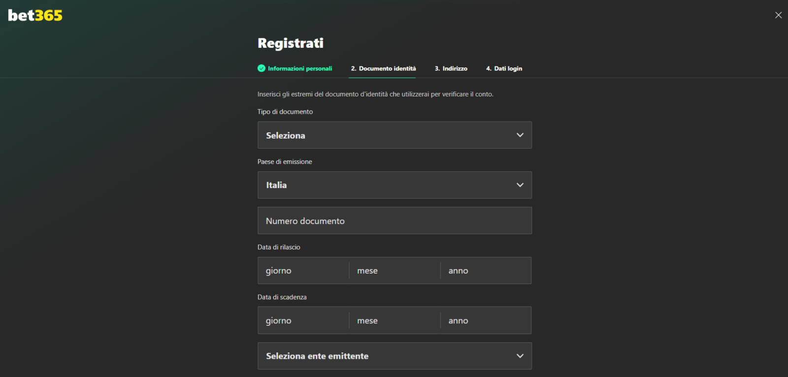Step 2 - Inserimento documento di identità