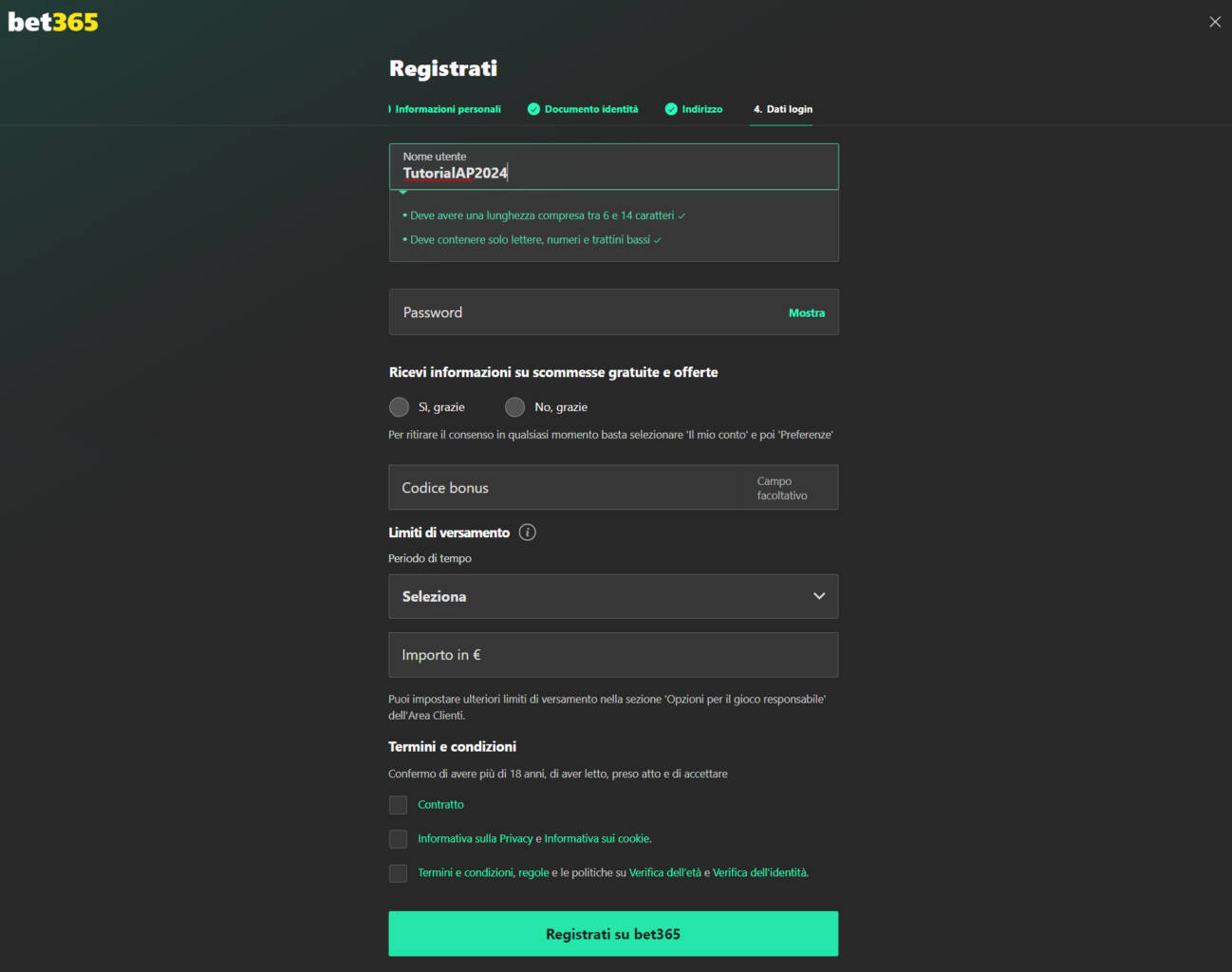 Step 4 - Inserimento dati Login