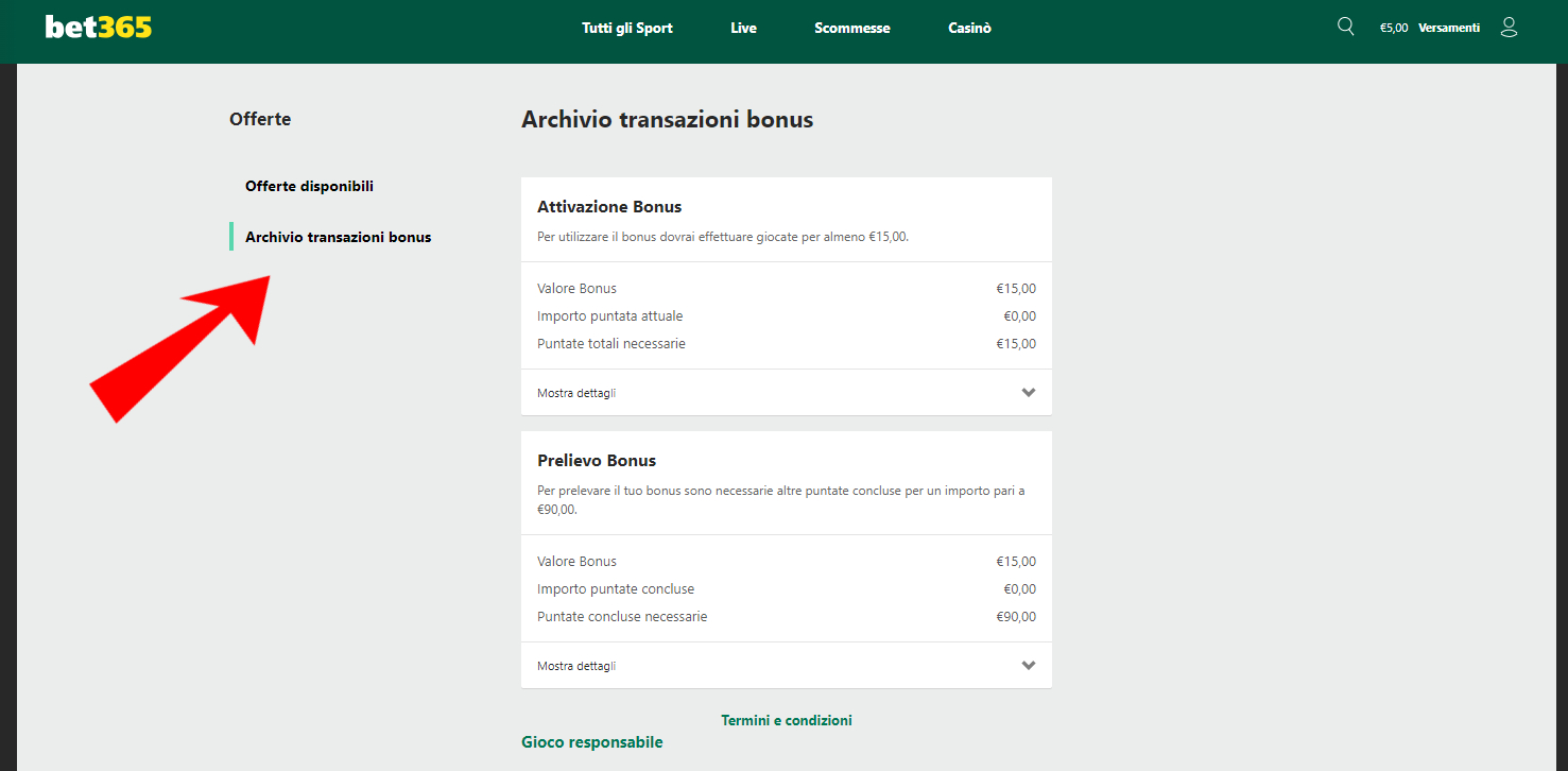 Attivazione Bonus Benvenuto Bet365 - Step 4