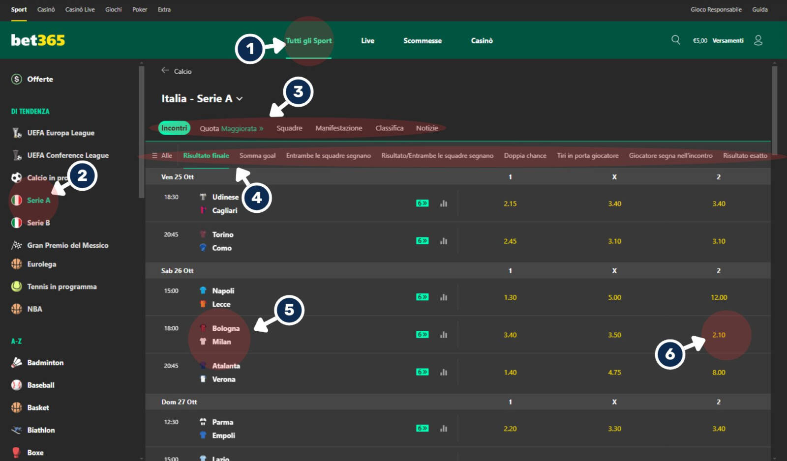 Come scommettere su Bet365: la scelta dell'evento