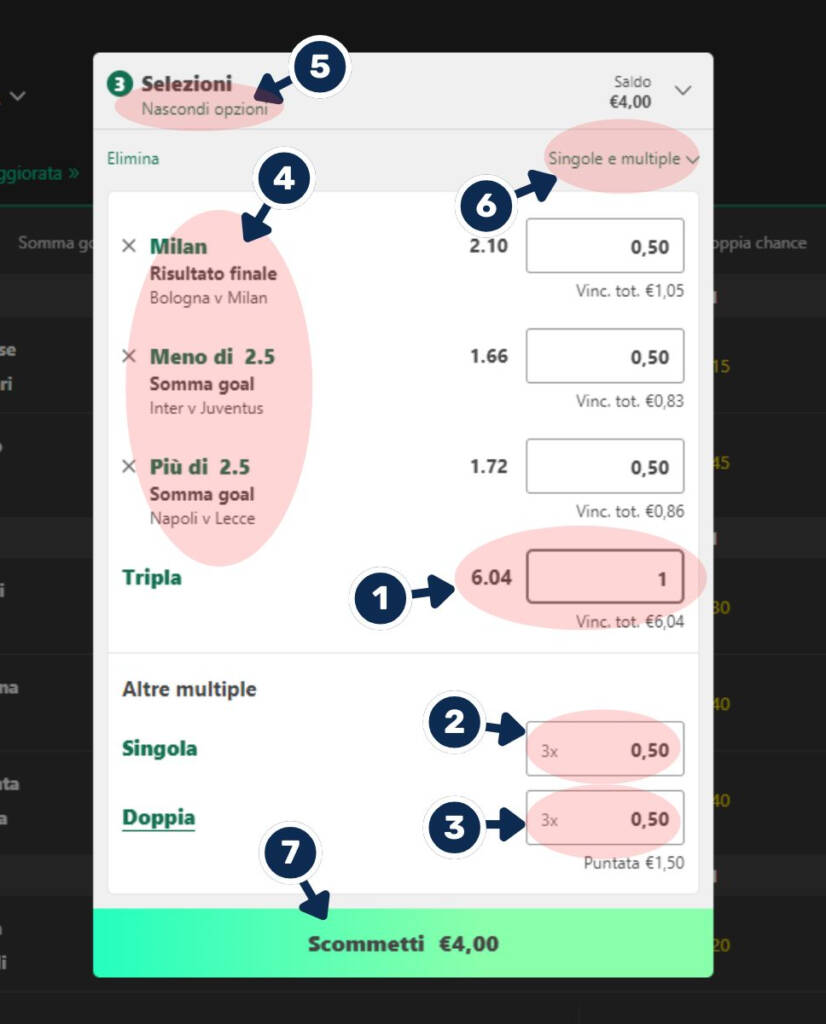 Giocata Multipla e a Sistema su Bet365