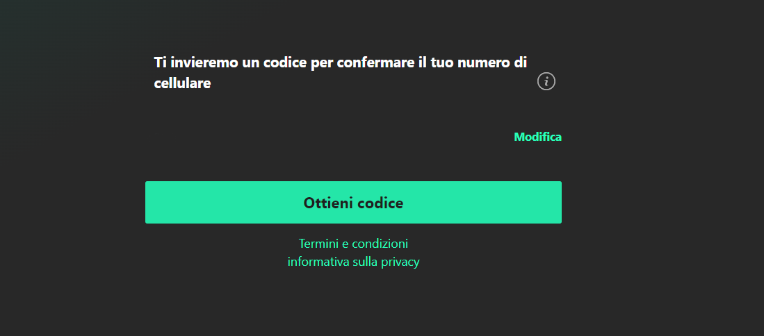 Verifica numero di cellulare tramite invio di un codice