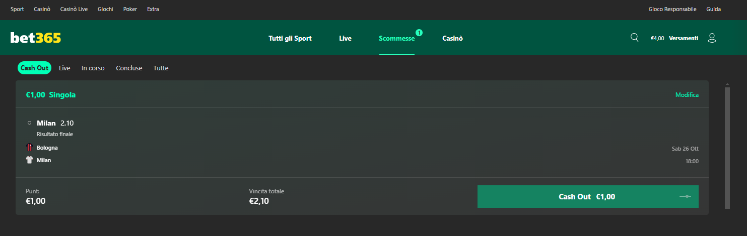 L'archivio delle tue scommesse su Bet365