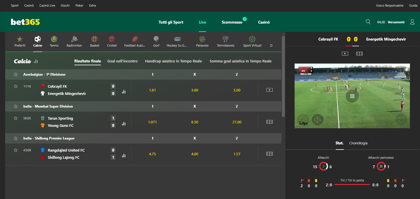 Le scommesse Live su Bet365