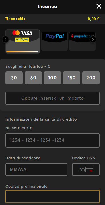 Inserimento dati per la prima ricarica su 888 Poker
