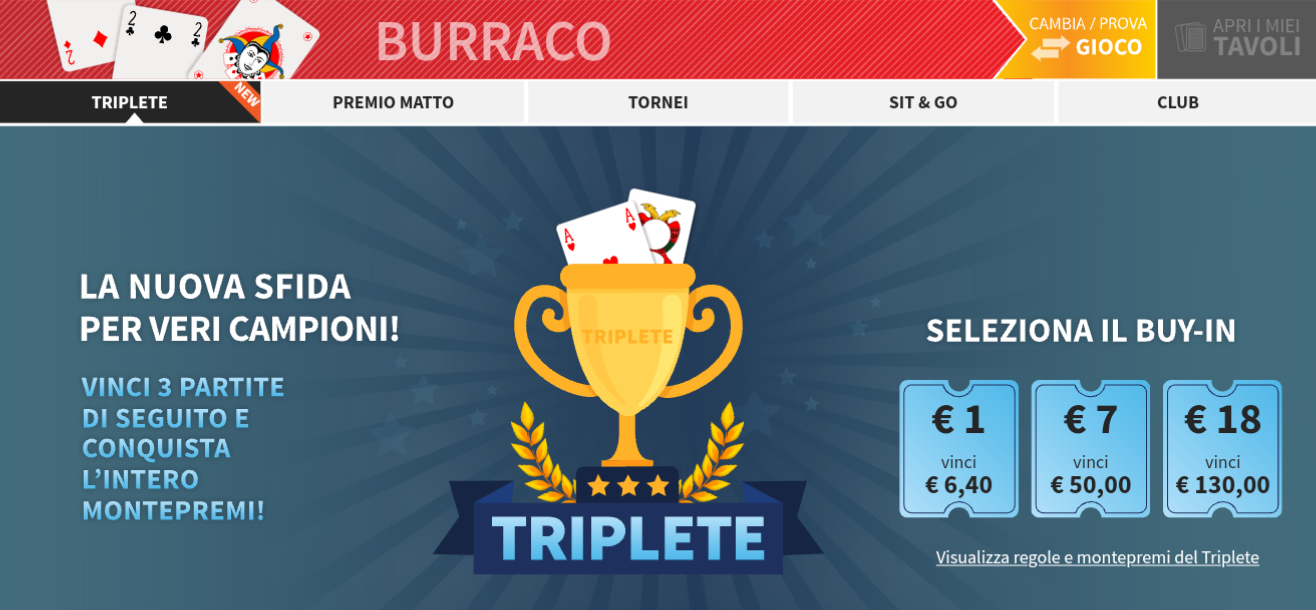 La modalità "Triplete" nei giochi di carte di Goldbet