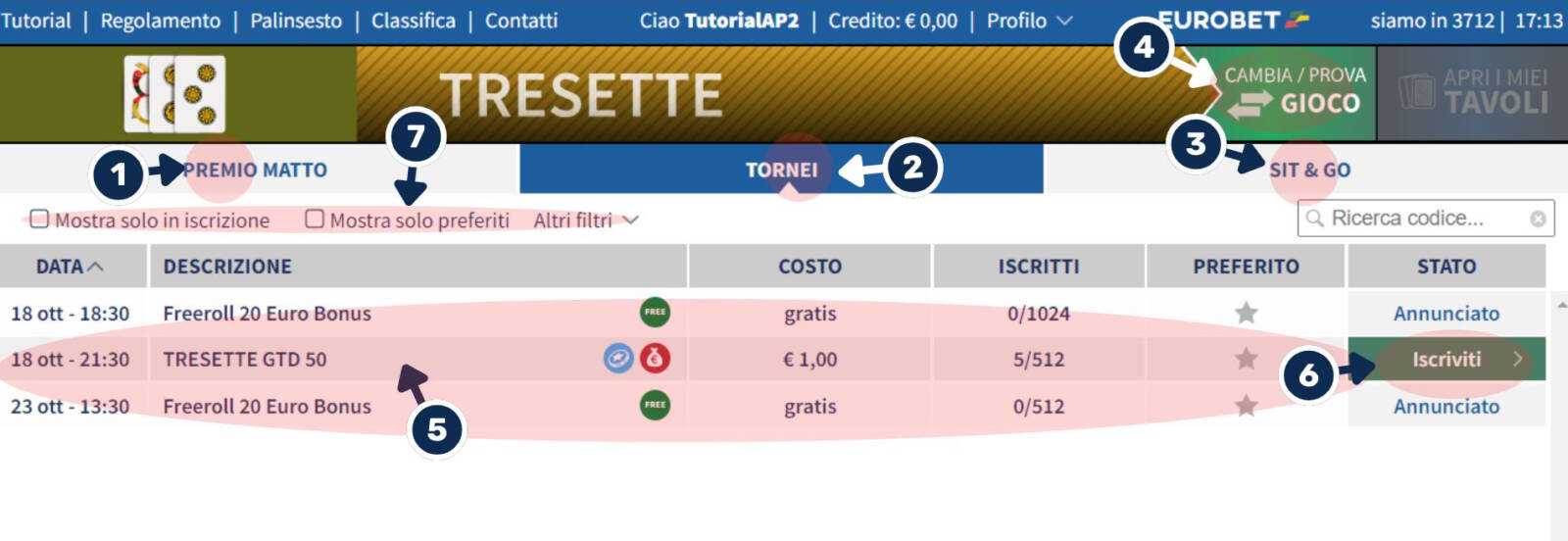 Lobby dei giochi di carte su Eurobet