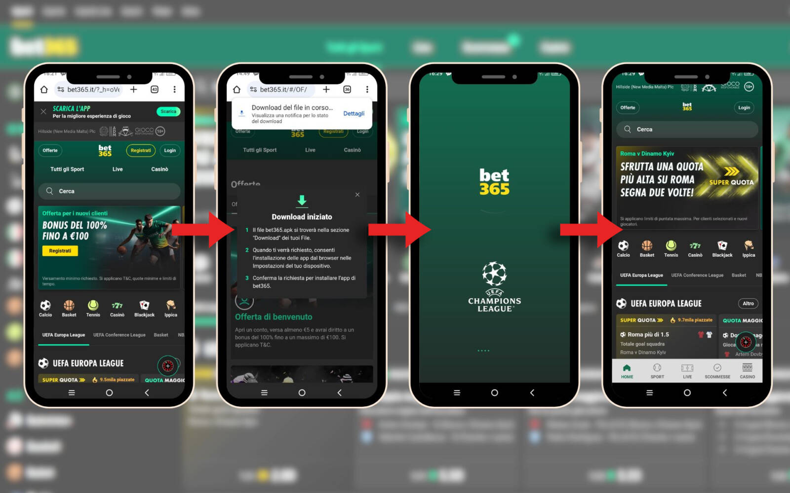 Scaricare l'applicazione di Bet365 Scommesse sul tuo dispositivo Android