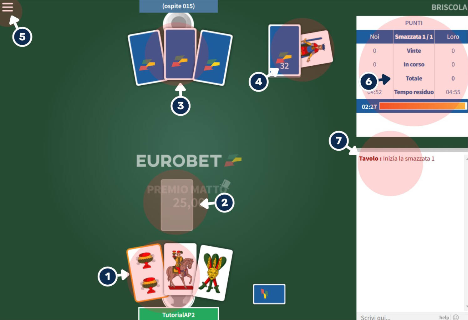 Tavolo da gioco di Briscola su Eurobet