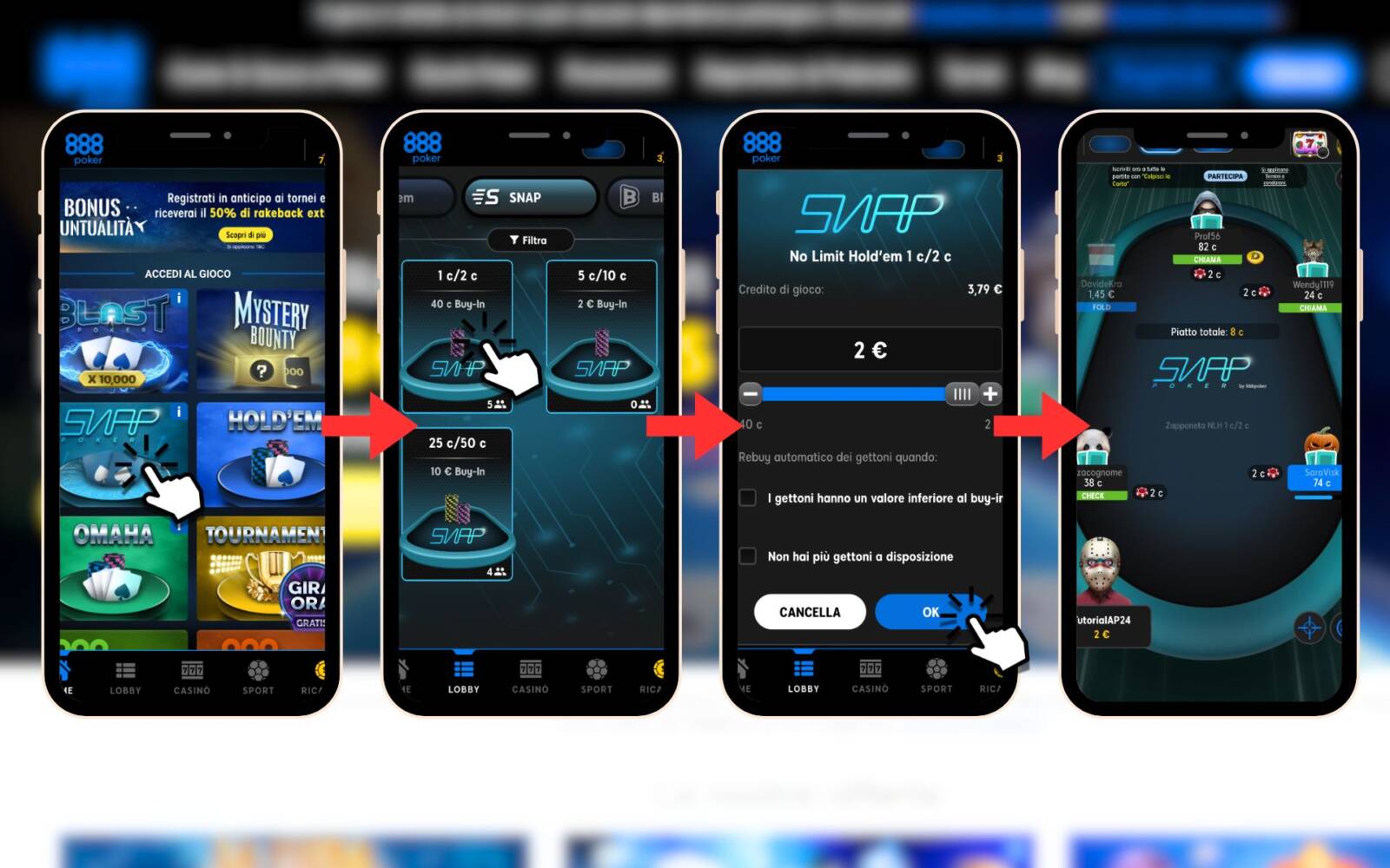 Giocare a Snap Poker su App Mobile di 888