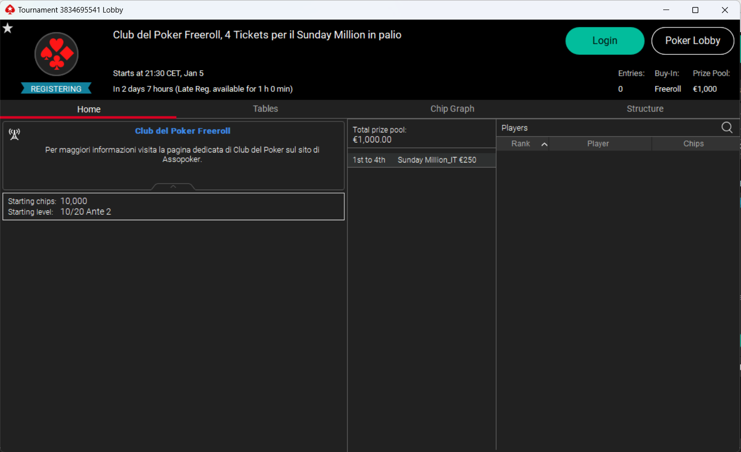 club del poker freeroll 5 gennaio
