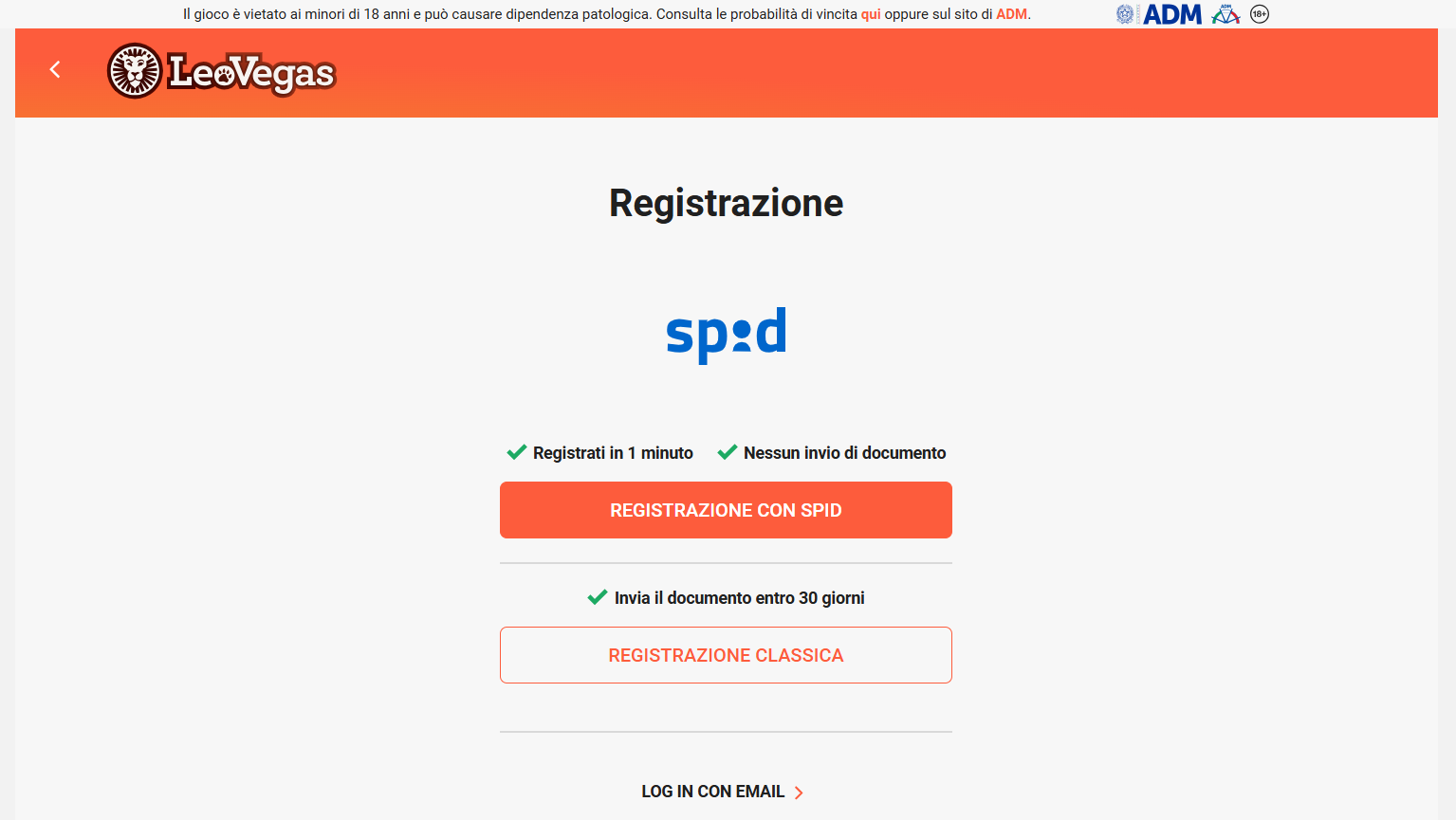 registrazione su LeoVegas Casinò