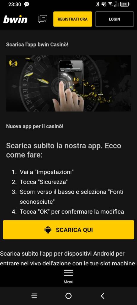 Scaricare la App Mobile di Bwin Casinò