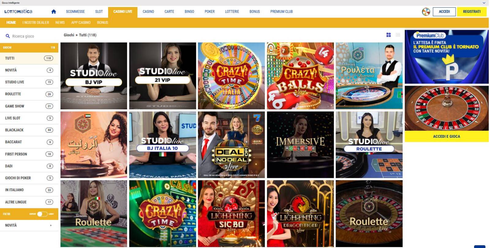Il Casinò Live di Lottomatica