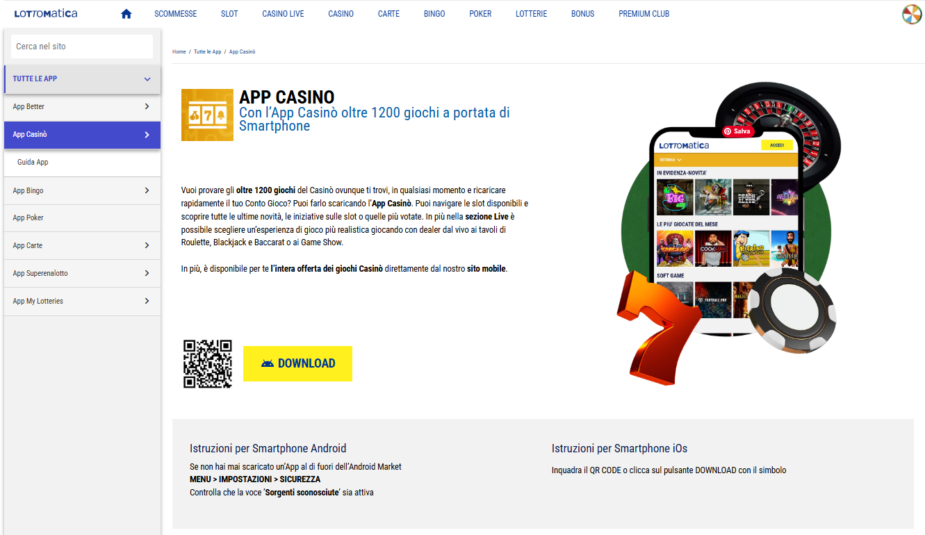 Scaricare e giocare sulla App Mobile di Casinò Lottomatica