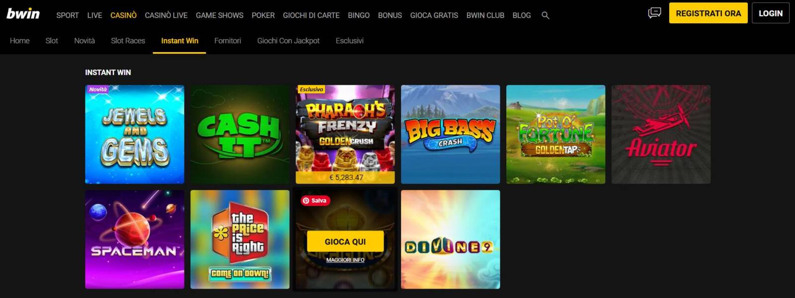 Le Slot a Instant Win su Bwin Casinò