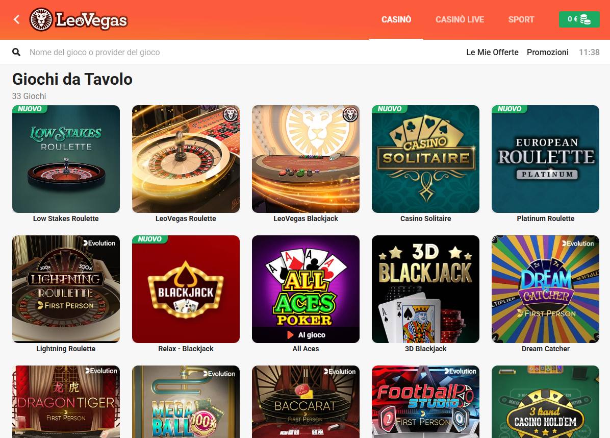 I Giochi da Tavolo del Casinò di LeoVegas